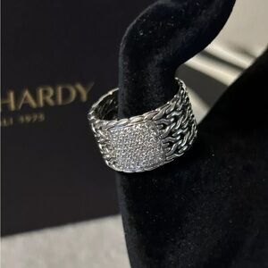 Authentic John Hardy wide band ring with pave diamonds. Size 10